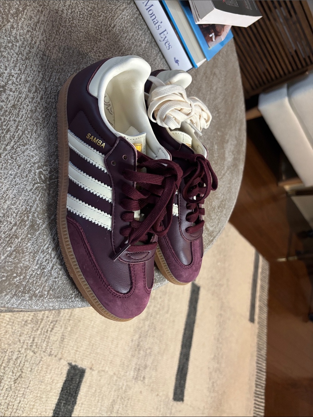 adidas Maroon and White Retro Sneakers with Gum Sole